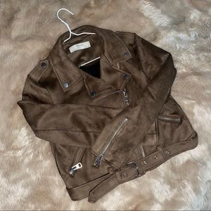 Zara faux suede biker jacket in Brown/Tan/Taupe